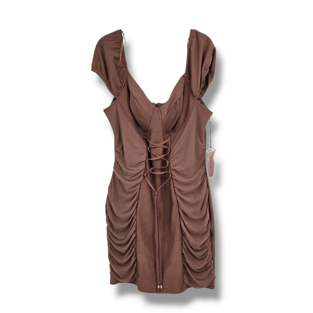 Haute Monde Womens Mocha Brown Lace Up Ruched Bandage Mini Dress 3XL NWT